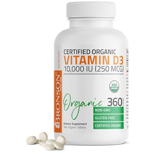 Bronson Vitamin D3 10,000 IU (250 mcg) Certified Organic High Potency Non-GMO