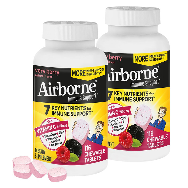 Airborne 1000mg Vitamin C + Zinc Immune Support Supplement Chewable Tablets
