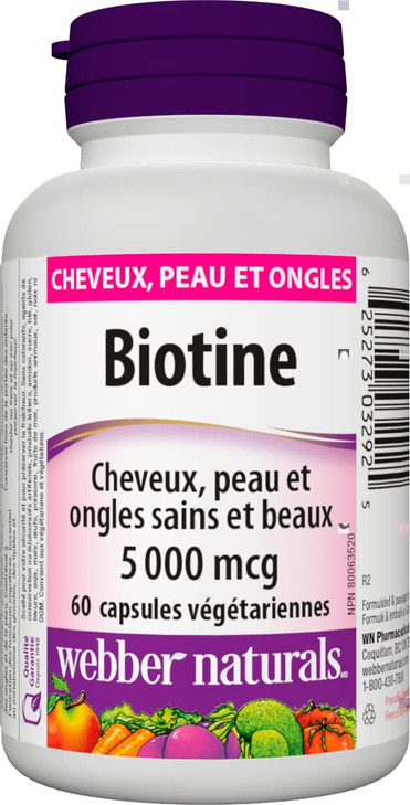 Webber Naturals Biotin 5000 mcg, 60 Vegetarian Capsules