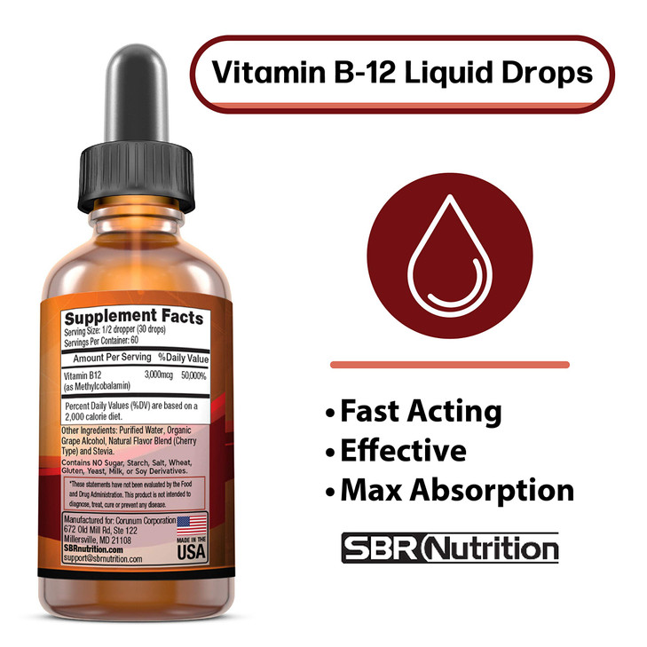 SBR Nutrition Vitamin B12 Sublingual Liquid Drops
