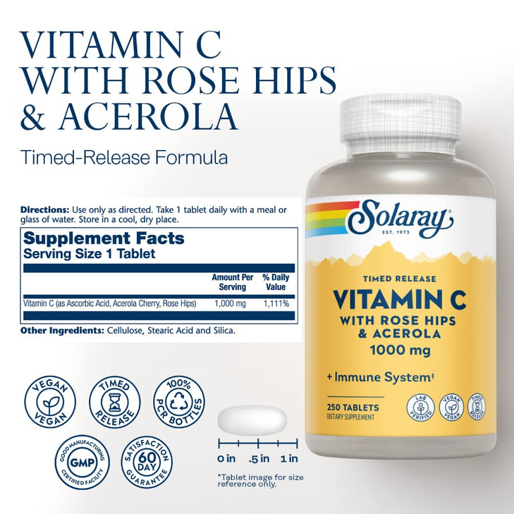 SOLARAY Vitamin C w/Rose HIPS & Acerola - 1000mg