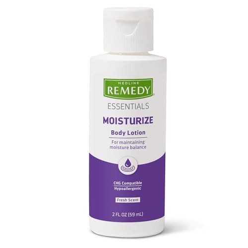 Medline Remedy Essentials Moisturizing Body Lotion (2 oz Bottle), Fresh Scent, Travel-Size, Hydrating, Non-Greasy, For Dry Skin, Hypoallergenic, Men,