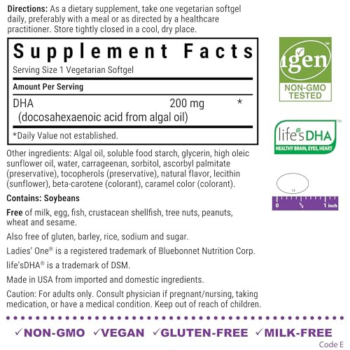 Bluebonnet Early Promise Prenatal Gentle DHA 200 mg Vegetable Capsules, 60 Count