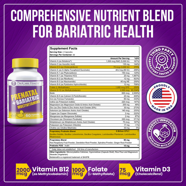 ProCare Health Prenatal Bariatric Multivitamin with Iron (60 Easy to Swallow