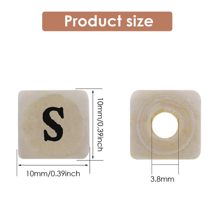 260 PCS Wood Letter Beads for Bracelets Cube Wooden Alphabet Beads 10x10mm AZ Sorted Natural Square Wooden Craft Letter