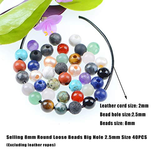 AD Beads Natural Gemstone 8mm Round Loose Beads Big Hole 25mm Sized 40pcs Mixed Colour