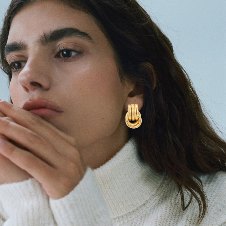 AOLIMI Chunky Golden Earrings Large Knot Earrings Geometric Dangle Drop Earrings for Women