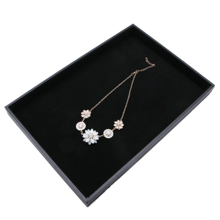 JETEHO Velvet Jewelry Tray for Drawers Black Jewelrys Display Tray Stackable Jewelry Organizer Trays for Necklace Bracel