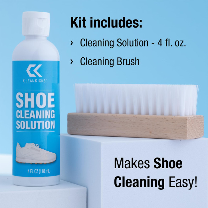 CleanKicks Shoe Cleaning Kit Footwear Cleaner for Sneakers Boots Cleats and Many Other Shoe Types 4 Ounce Bottle and Bru