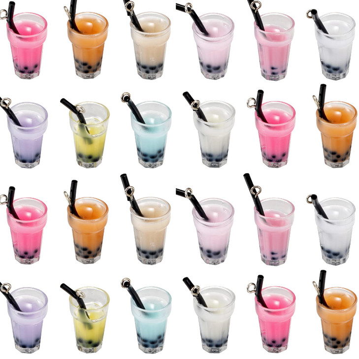 YionZian 30 Mini Boba Charms Colorful Milk Tea Cup Keychains 19x12mm DIY Jewelry Earring Keychain