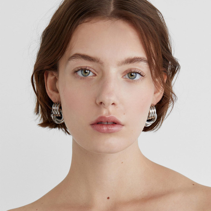 AOLIMI Chunky Silver Earrings Large Knot Earrings Geometric Dangle Drop Earrings for Women Girls Gift Medium