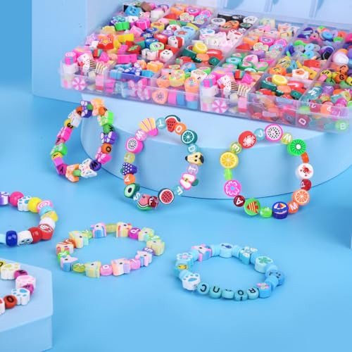 1000PCS Polymer Clay Beads Bracelet Making kit 24 Style Cute Fun Beads Fruit Flower Animal Cake Butterfly Heart Beads Ch