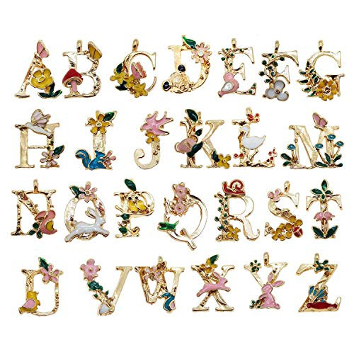 Julie Wang 26 Initial Alphabet Letter Charms Pendants Garden Fairy Tale Princess Style for Necklace Bracelet Jewelry Mak