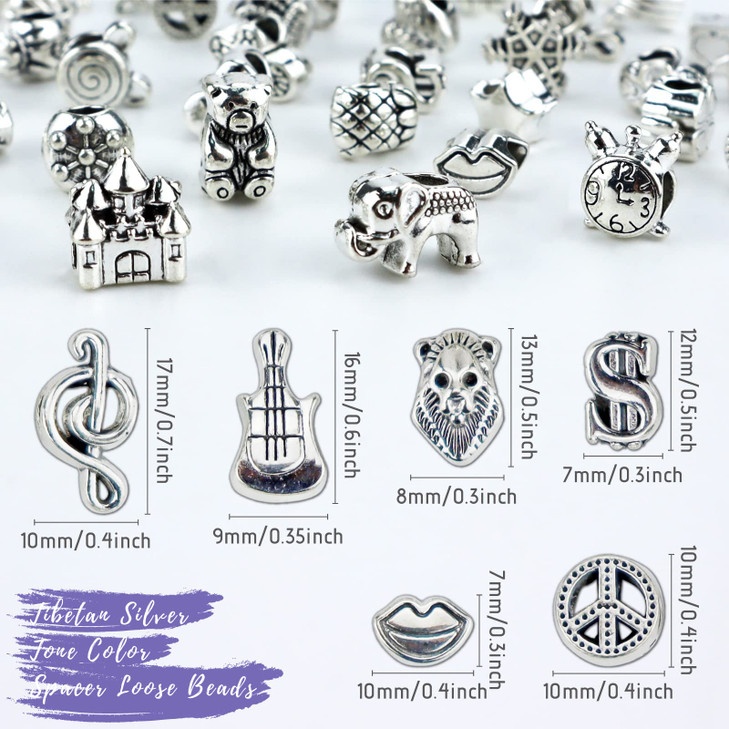 JIALEEY Wholesale Bulk Mix 40 Pcs Tibetan Silver Tone Color Spacer Loose Beads Fit European Charm Bracelet Lot for Jewel