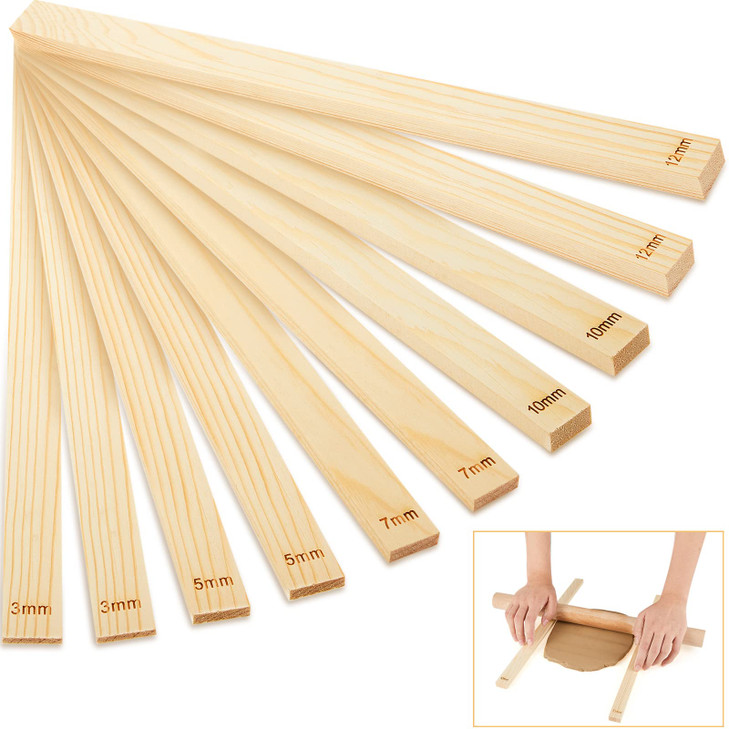 Sasylvia 10 Pcs Pottery Teaching Rolling Mud Stick Guide Wooden Rolling Pin Guides Sticks Set Polymer Clay Depth Guide P