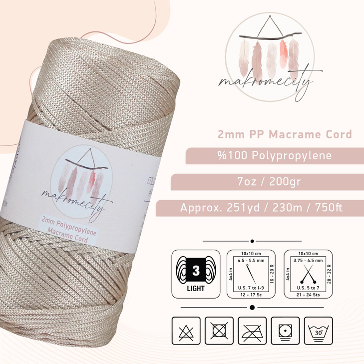 Makromecity Polyester Macrame Cord 2mm x 250 yards 750 feet 2mm Polypropylene Latte Macrame Cord Crochet Macrame Bag Cor