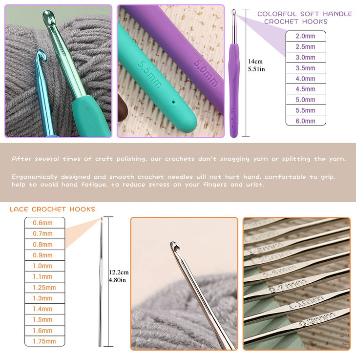 LOKUNN Crochet Kit for Beginners 102 PCS Crocheting Kit Beginner Crochet Starter Set with Crochet Yarn for Adults Blue