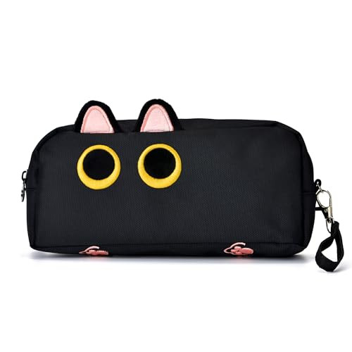 Lanxivi Hongdian Large Capacity Pencil Case Black Color 3D Cat Pen Bags Pencil Pouch Organizer for Office College School