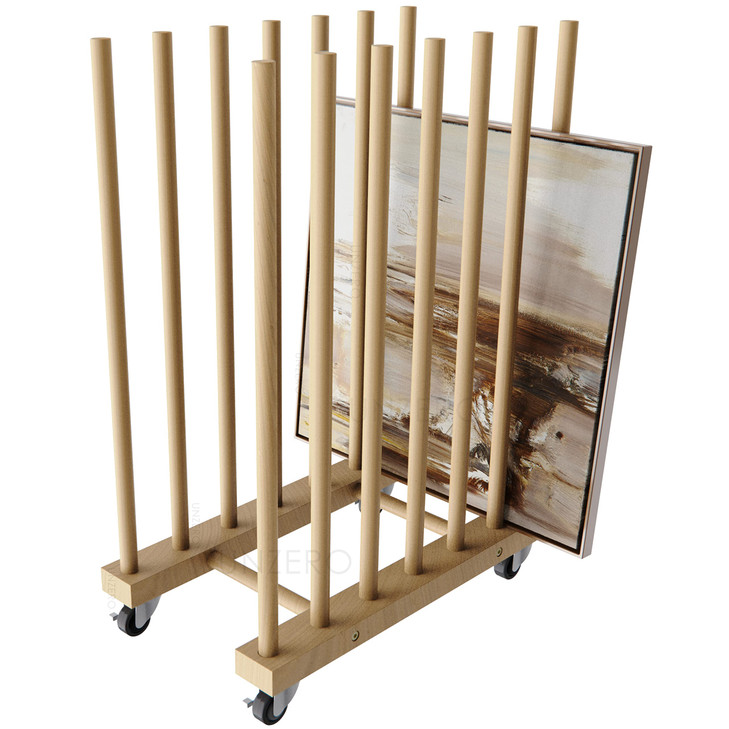 UNZERO Art Storage Rack with Caster Wheels Wood Storage Stand for Canvas Boards Panel Frame Drawing Board Printed Matter