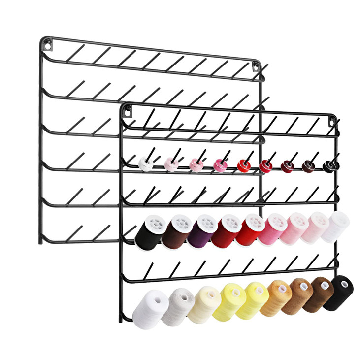 YBING Thread Holder Wall 2 Pack 54 Spools Thread Rack Wall Mount Embroidery Spool Thread Organizer Metal Sewing Thread O
