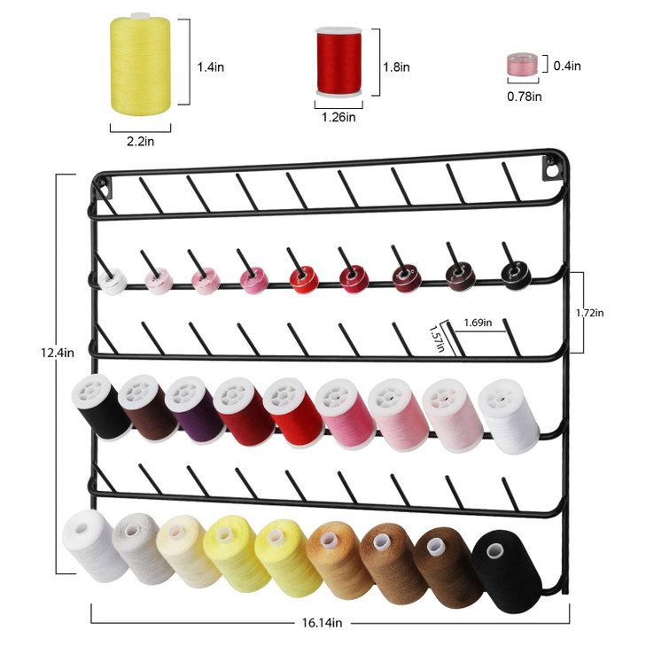 YBING Thread Holder Wall 2 Pack 54 Spools Thread Rack Wall Mount Embroidery Spool Thread Organizer Metal Sewing Thread O