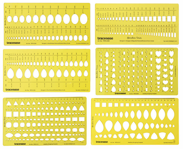 Traceease Jewelry Designing Template Drafting Tools Gemstone MultiSize Jewellery Stencil Pack of 6 Pieces