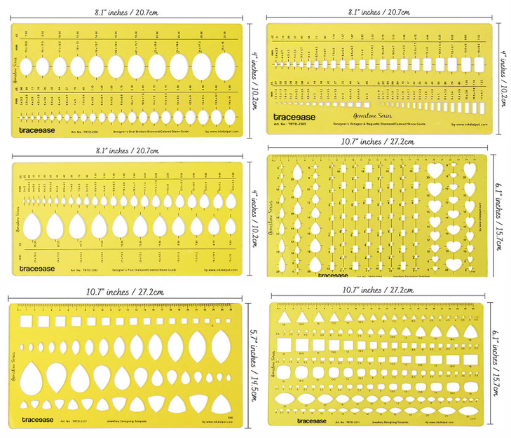 Traceease Jewelry Designing Template Drafting Tools Gemstone MultiSize Jewellery Stencil Pack of 6 Pieces