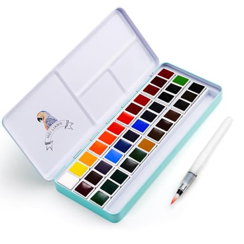 MeiLiang Watercolor Paint Set 36 Vivid Colors in Pocket Box with Metal Ring and Watercolor Brush Perfect for Students Be