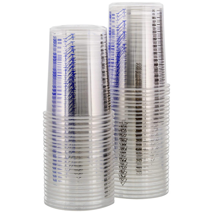 TCP Global 20 Ounce 600ml Disposable Flexible Clear Graduated Plastic Mixing Cups Box of 50 Cups Use for Paint Resin Epo