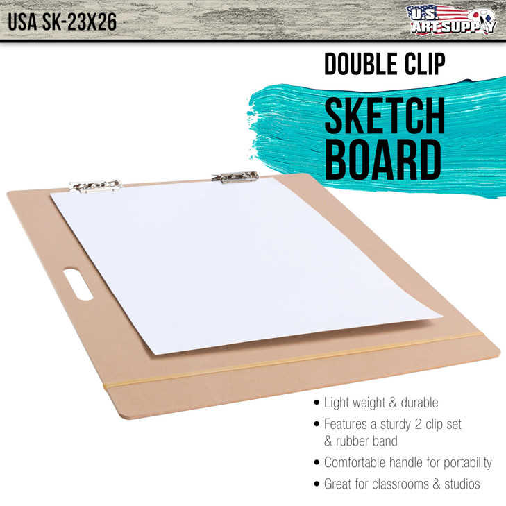 US Art Supply 23 x 26 Artist Sketch Tote Board Lightweight Hardboard Drawing Board with Handle Clip Rubber Band for Art