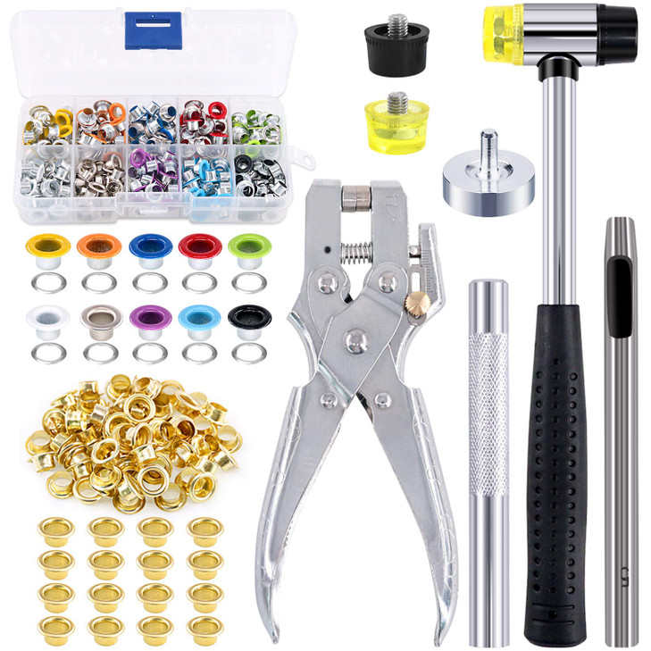 Swpeet 306Pcs 10 Colors 316 inch Metal Grommets Kit with Installation Tools Eyelet Hole Punch Pliers and Soft Mallet wit