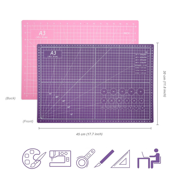 TCAIRG Self Healing Cutting Mat 18 inchx12 inch NonSlip PVC Double Sided 5Ply A3 Art Craft Rotating MatSewing Crafts Hob