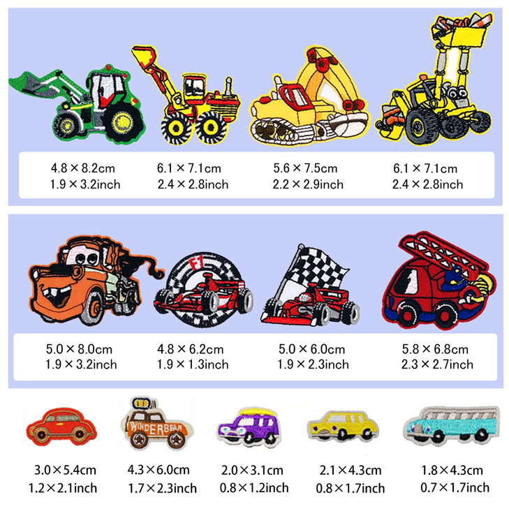Woohome Car Ironon Patches Excavator Racing Car Fire Truck 40 PCS Sewon Appliques for Kids DIY Crafts Clothing Jeans Jac