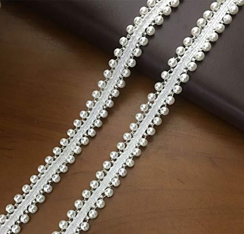 FQTANJU 5 Yard Pearls Lace Ribbon Applique Pearl Fringe for Wedding Applique Party White