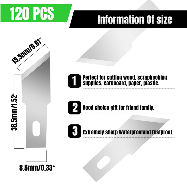 Qimoo 120 Pcs Exacto Knife Blades 19 High Carbon Steel Hobby Knife Blade Refills Hobby Knife Replacement Blades for Craf