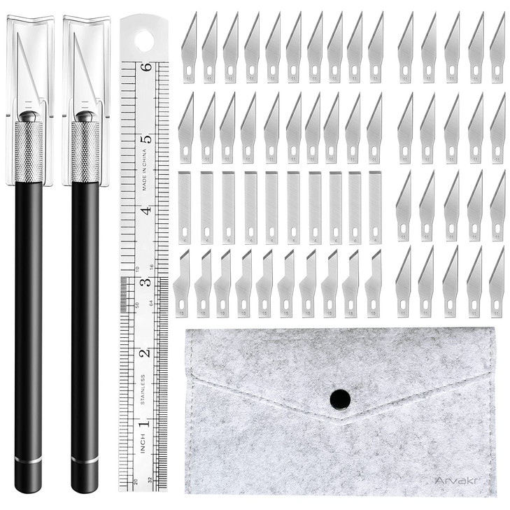 Craft Hobby Knife Exacto Knife 2 Knives and 60 Blades with a Bag Precision Cutter Knife for Cutting Carving Scrapbooking