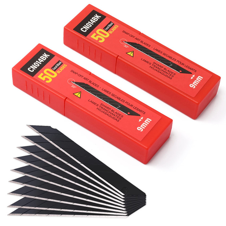 FOSHIO 100PCS 30 Degree Carbon Steel Snap Off Blades 9mm for Box Cutters Utility Knife Universal Art Knife Replacement B