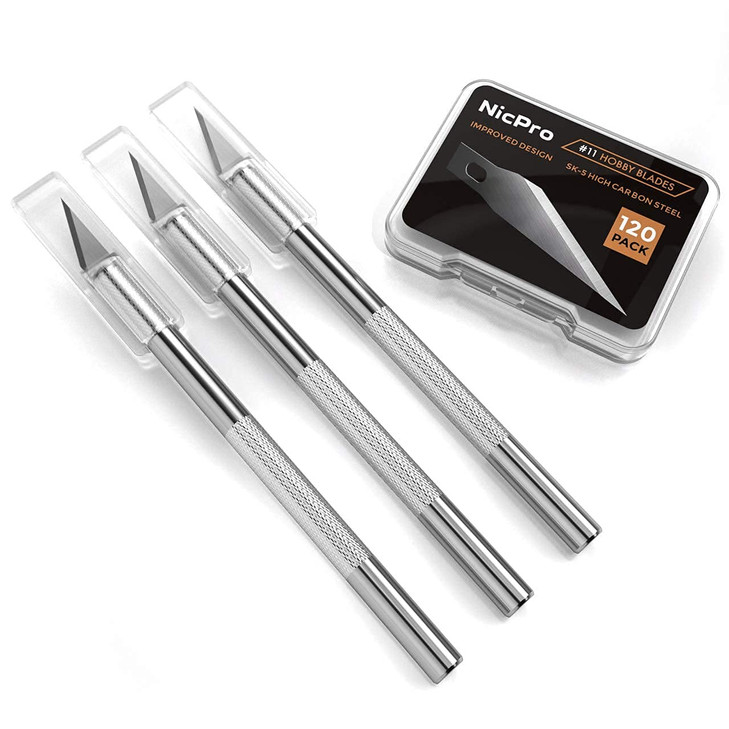 Nicpro 123 PCS Hobby Knife Set 3 PCS Carving Craft Knife with 120 PCS SK5 Utility 11 Art Blades Refill Precision Cutter