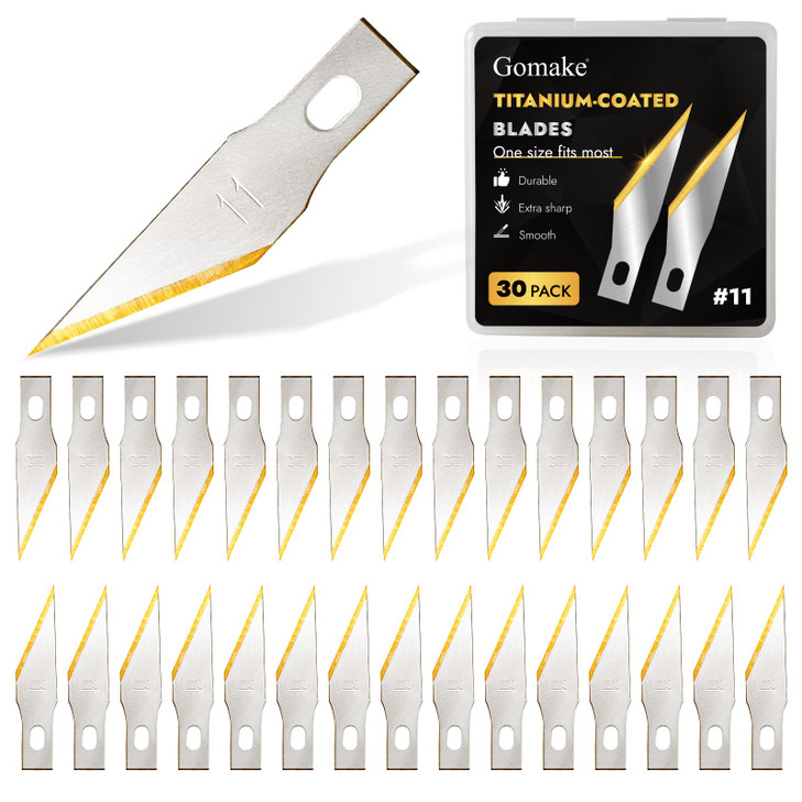 Gomake Exacto Knife Blades 11 Titanium Coated Replacement Blades for Precision Hobby Knife 30 Pack
