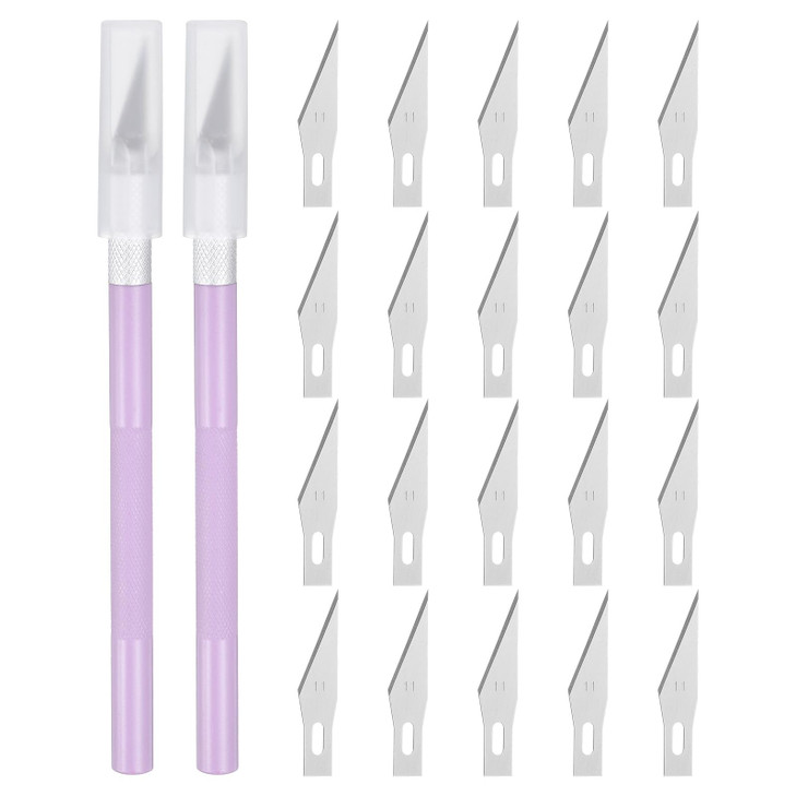 uxcell 2pcs Exacto Art Craft Hobby Knives Precision Utility Knife Set with 20pcs Extra 11 Blades for Carving Crafting Sc