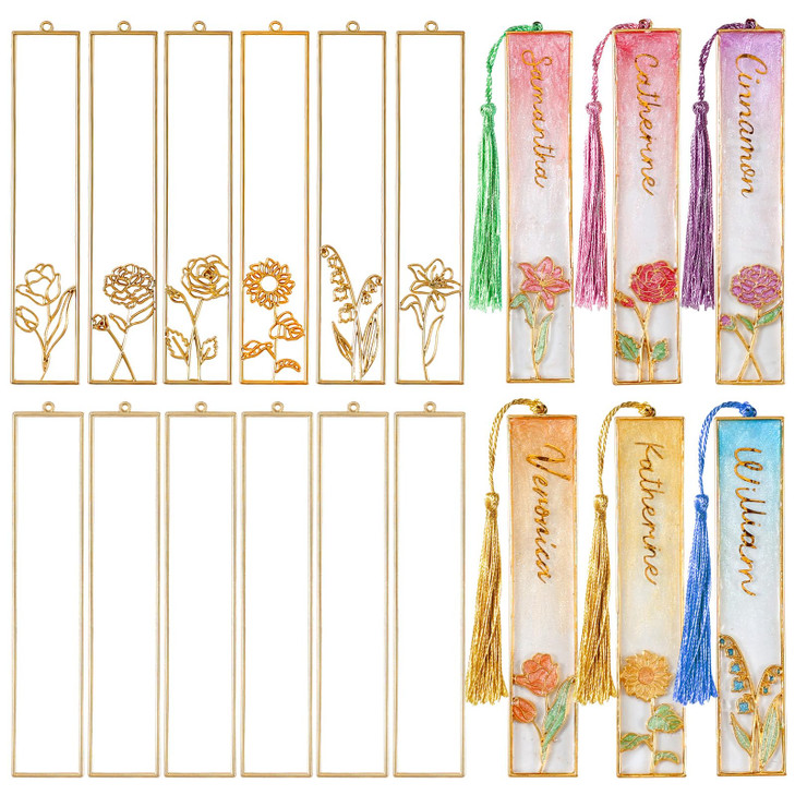 LETS RESIN 12pcs Bookmark Bezels for Resin with Tassels UV Resin Molds for DIY Bookmarks Metal Bookmark Bezels Bulk for