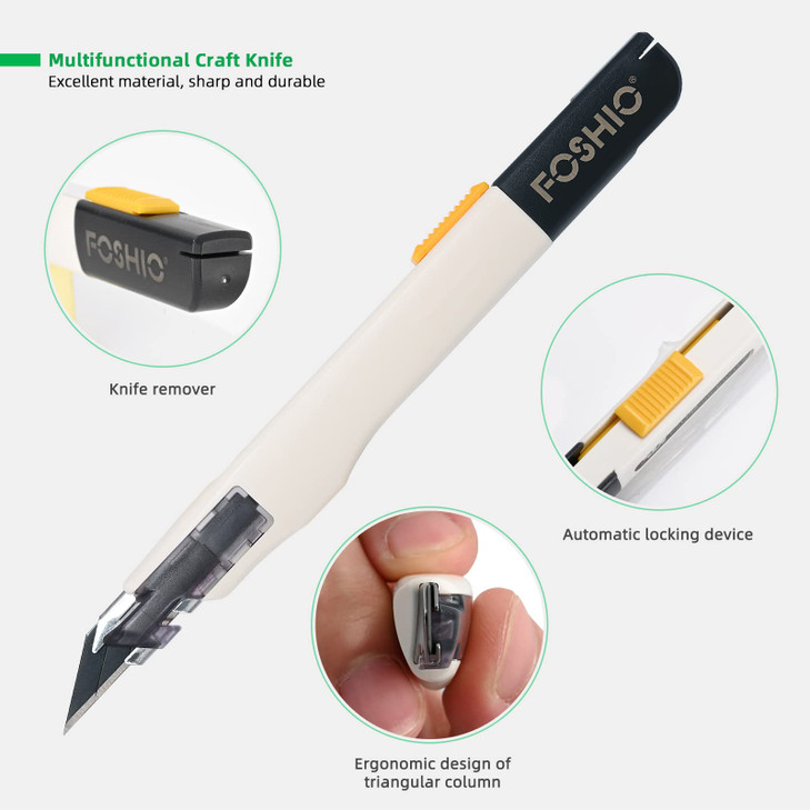 FOSHIO Craft Knife for Art Craft Model Making Auto Locking Retractable Utility Knife with 10PCS Replacement Snap Off Bla