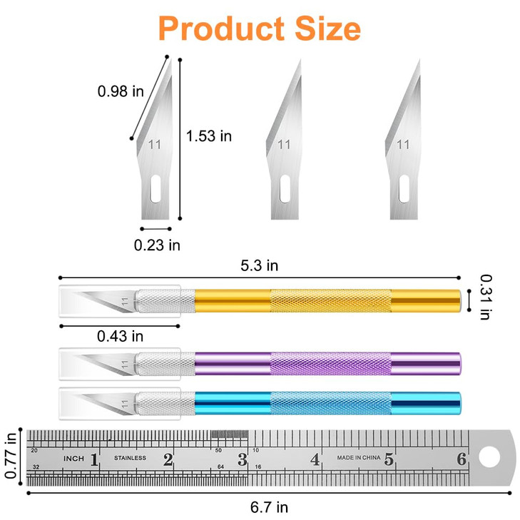 3PCS Craft Knife Hobby Knife Includes 30PCS Spare Exacto Knife Blades 11 and A Ruler HEADLEY TOOLS Precision Exacto Knif