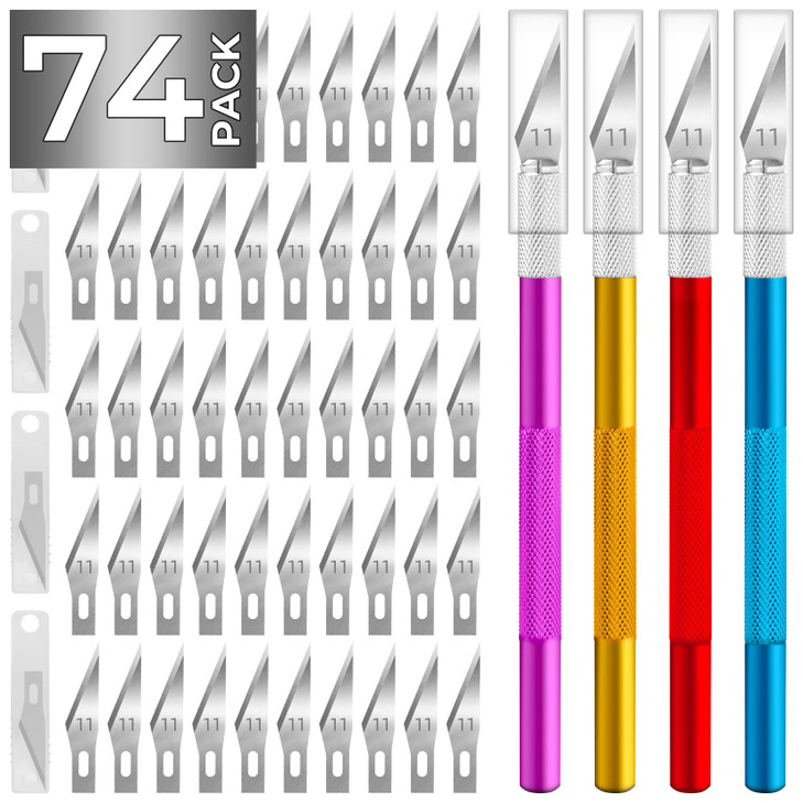 JTIEO 74 Pack Hobby Knife Exacto Knife with 4 Upgrade Sharp Hobby Knives and 70 Spare Craft Knife Blades for Art Scrapbo