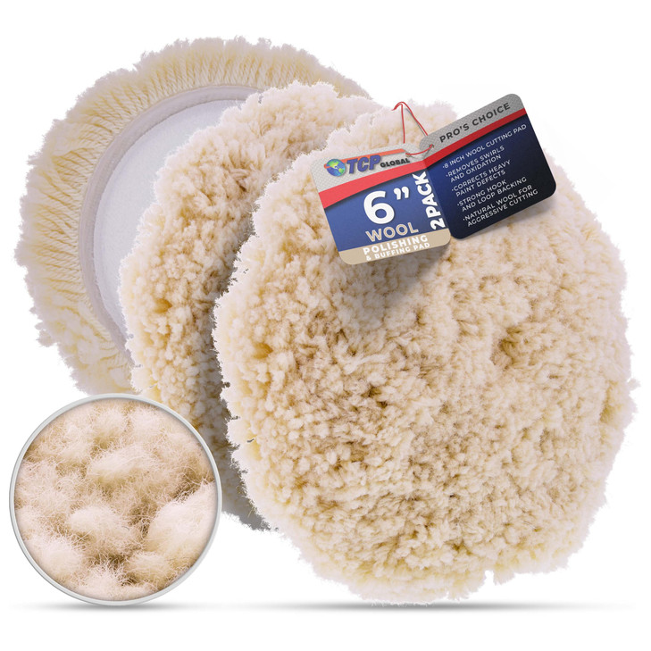 TCP Global 6 100 Wool Polishing Buffing Pad 2 Pack with Hook and Loop Backing Wool Buffing Pad for Automotive Marine Tru