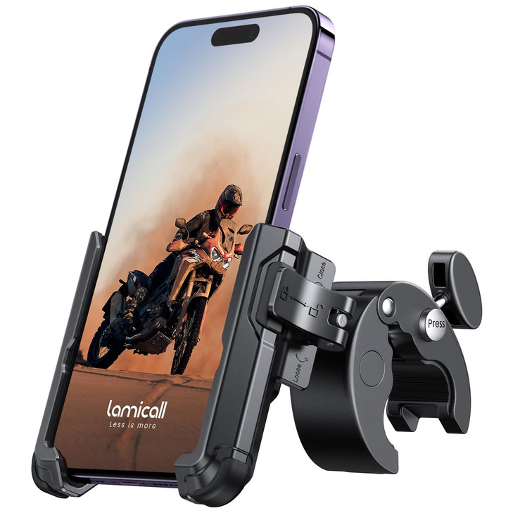 Lamicall Motorcycle Phone Mount Holder Camera Friendly 1s Lock Bike Phone Holder Handlebar Clamp Bicycle Scooter Phone C