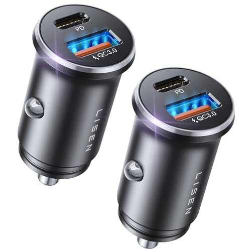 LISEN Car Charger USB C 69W Cigarette Lighter USB Charger Adapter Car Accessories Gifts for Men Mini USBC Cars Fast Char