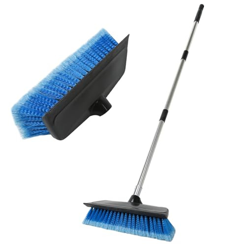 NAVAPAL 52 Car Wash Brush with Long Handle Builtin Rubber Squeegee Rubber Bumper Lightweight extendable Handle Soft Bris