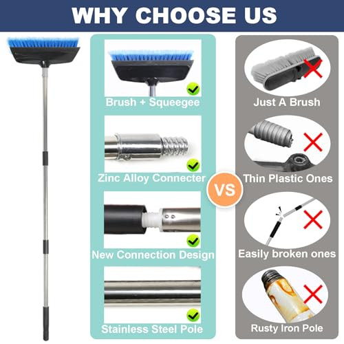 NAVAPAL 52 Car Wash Brush with Long Handle Builtin Rubber Squeegee Rubber Bumper Lightweight extendable Handle Soft Bris