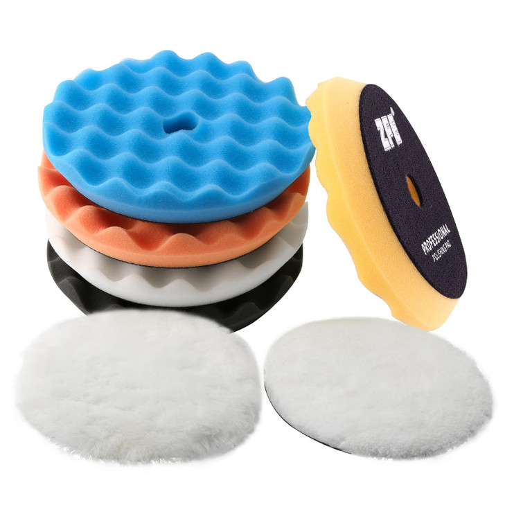Buffing Polishing Pads ZFE 7Pcs 6150mm Waffle Foam Buffing Pads Polishing Pads Wool Pad Kit for 6Inch Backing Plate RODA